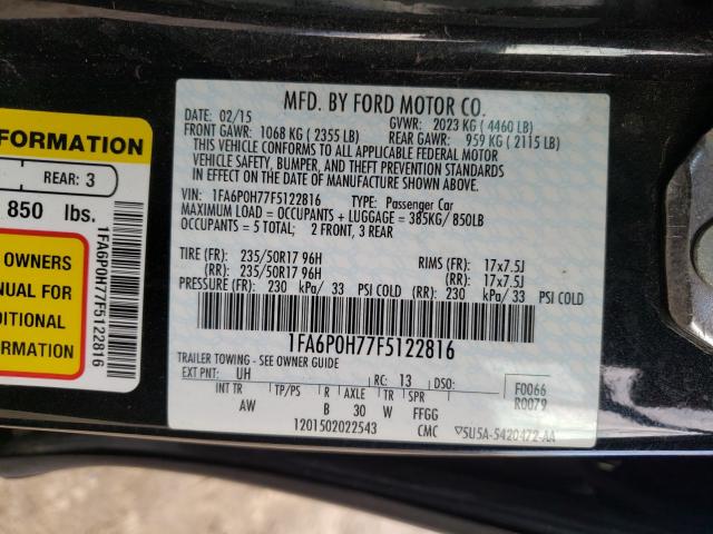 Photo 9 VIN: 1FA6P0H77F5122816 - FORD FUSION SE 