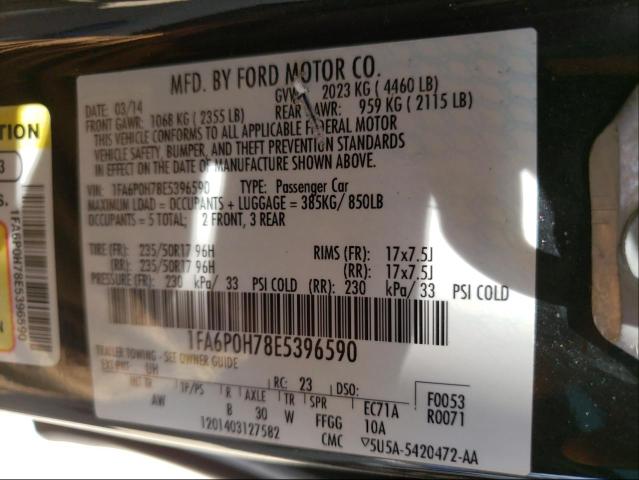 Photo 9 VIN: 1FA6P0H78E5396590 - FORD FUSION SE 