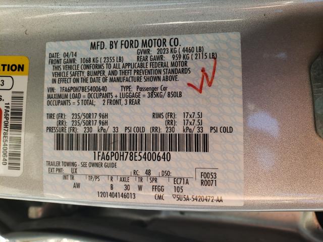 Photo 9 VIN: 1FA6P0H78E5400640 - FORD FUSION 