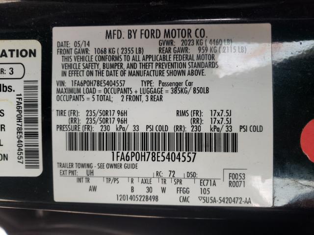 Photo 9 VIN: 1FA6P0H78E5404557 - FORD FUSION SE 