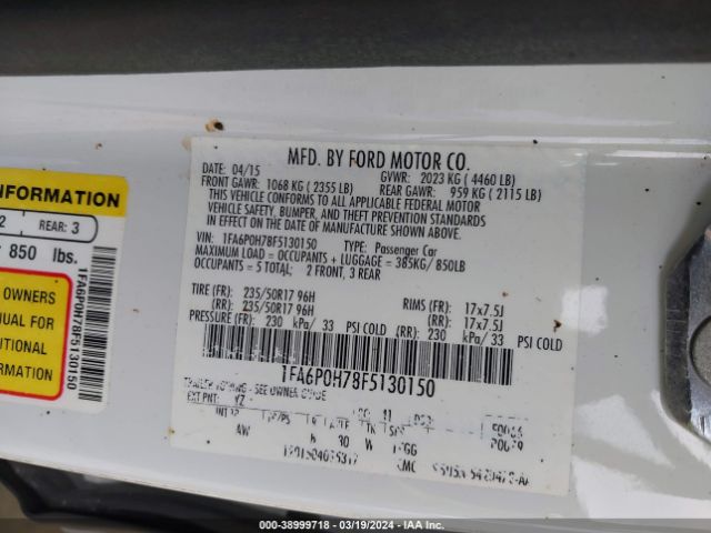 Photo 8 VIN: 1FA6P0H78F5130150 - FORD FUSION 