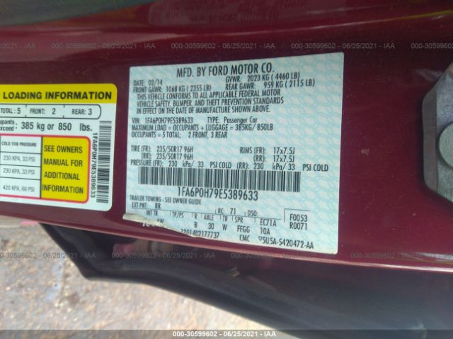 Photo 8 VIN: 1FA6P0H79E5389633 - FORD FUSION 