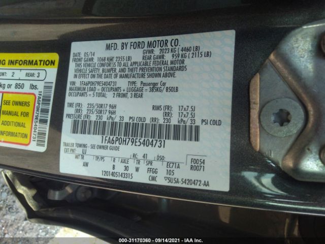 Photo 8 VIN: 1FA6P0H79E5404731 - FORD FUSION 