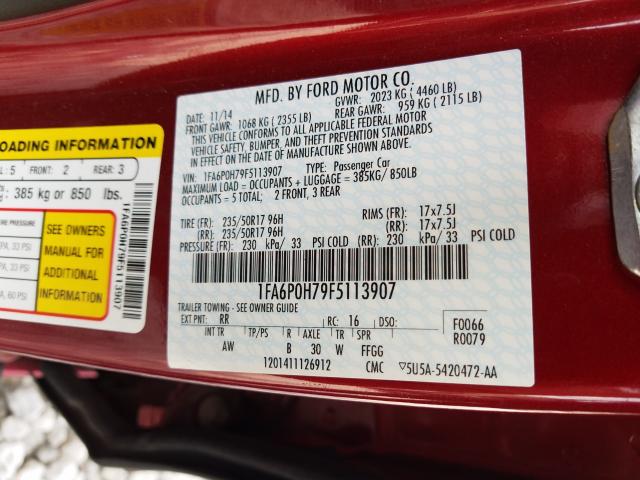 Photo 9 VIN: 1FA6P0H79F5113907 - FORD FUSION SE 