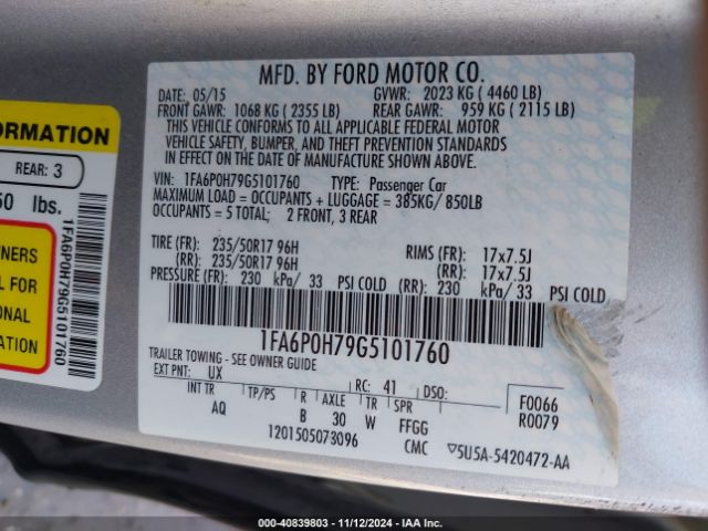 Photo 8 VIN: 1FA6P0H79G5101760 - FORD FUSION 