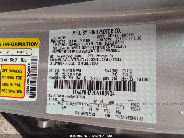 Photo 8 VIN: 1FA6P0H79G5108904 - FORD FUSION 