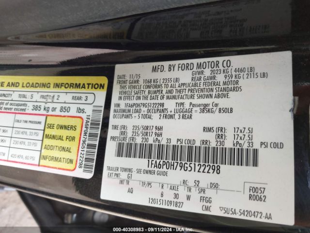 Photo 8 VIN: 1FA6P0H79G5122298 - FORD FUSION 