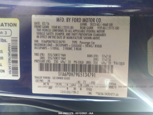 Photo 8 VIN: 1FA6P0H79G5134791 - FORD FUSION 