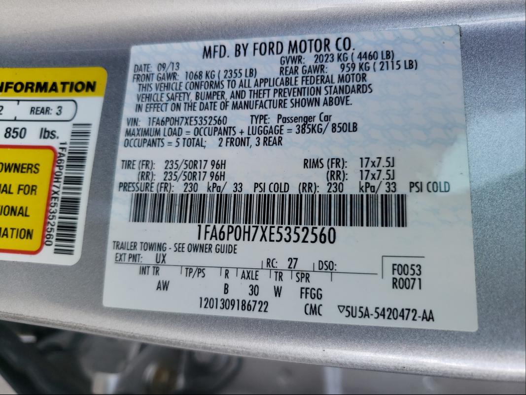 Photo 9 VIN: 1FA6P0H7XE5352560 - FORD FUSION SE 