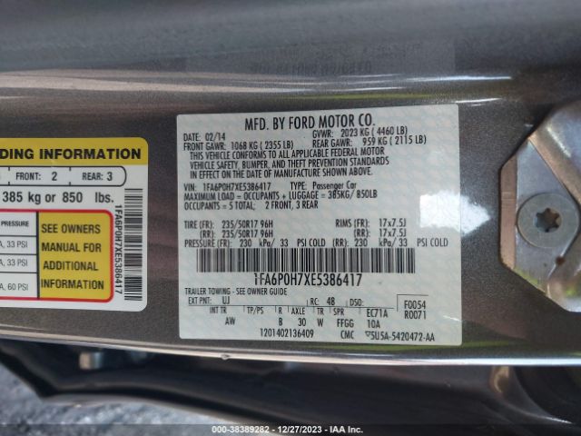 Photo 8 VIN: 1FA6P0H7XE5386417 - FORD FUSION 