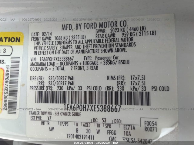 Photo 8 VIN: 1FA6P0H7XE5388667 - FORD FUSION 