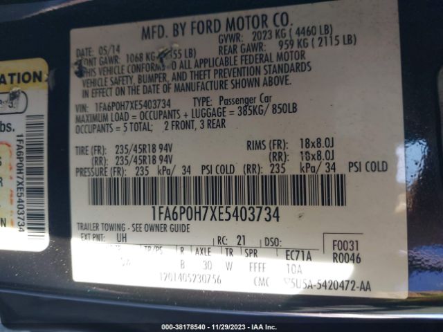 Photo 8 VIN: 1FA6P0H7XE5403734 - FORD FUSION 