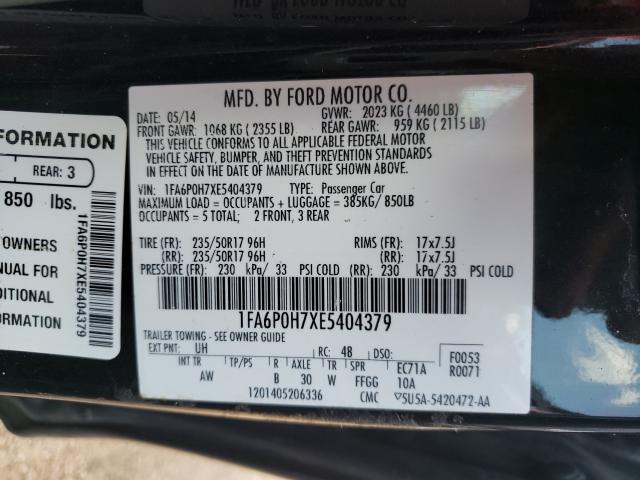 Photo 9 VIN: 1FA6P0H7XE5404379 - FORD FUSION SE 