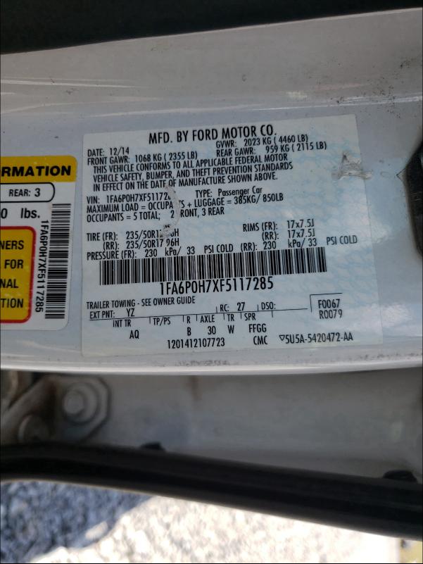 Photo 9 VIN: 1FA6P0H7XF5117285 - FORD FUSION SE 