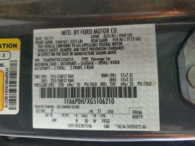 Photo 11 VIN: 1FA6P0H7XG5106210 - FORD FUSION SE 