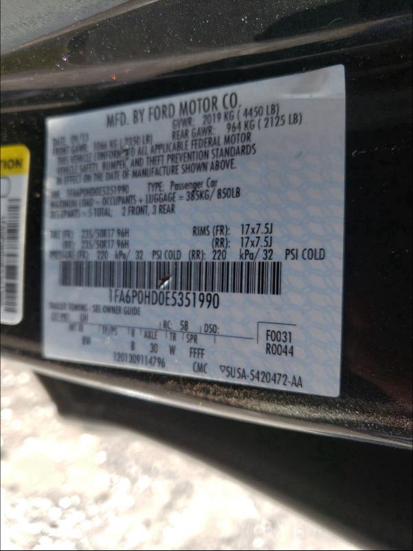 Photo 9 VIN: 1FA6P0HD0E5351990 - FORD FUSION SE 