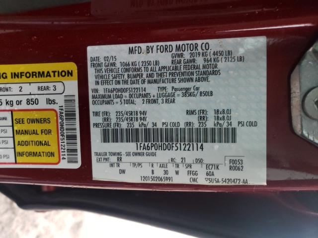 Photo 9 VIN: 1FA6P0HD0F5122114 - FORD FUSION SE 