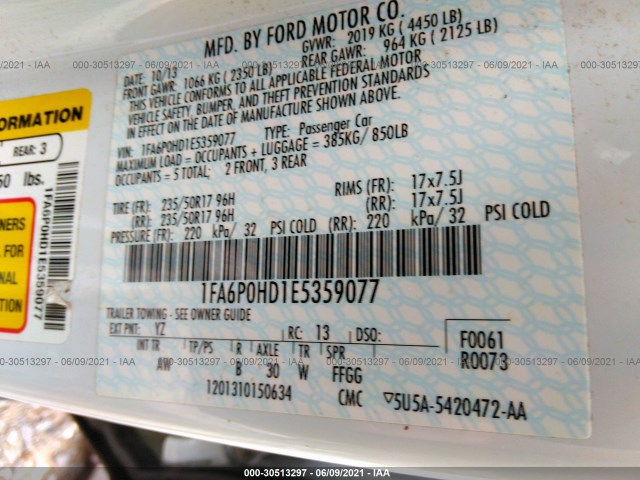 Photo 8 VIN: 1FA6P0HD1E5359077 - FORD FUSION SE 