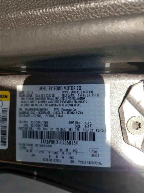 Photo 9 VIN: 1FA6P0HD1E5360164 - FORD FUSION SE 