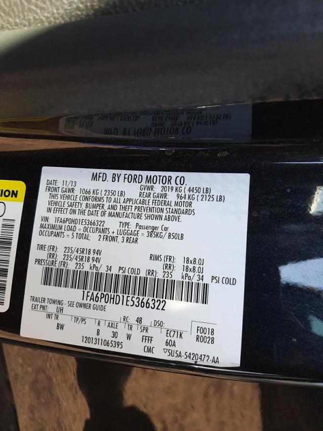 Photo 9 VIN: 1FA6P0HD1E5366322 - FORD FUSION SE 