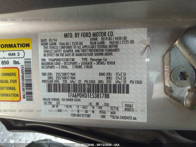 Photo 8 VIN: 1FA6P0HD1E5381788 - FORD FUSION 