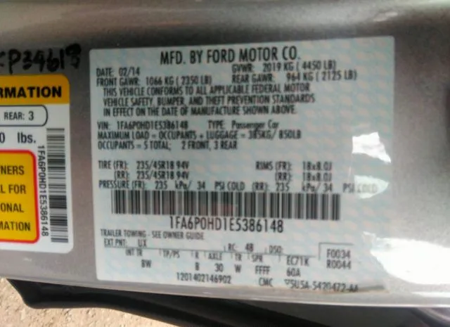 Photo 8 VIN: 1FA6P0HD1E5386148 - FORD FUSION 