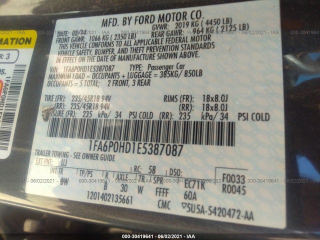 Photo 8 VIN: 1FA6P0HD1E5387087 - FORD FUSION 