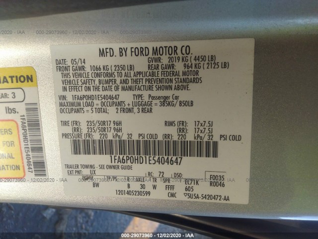 Photo 8 VIN: 1FA6P0HD1E5404647 - FORD FUSION 