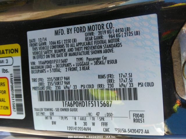 Photo 8 VIN: 1FA6P0HD1F5115687 - FORD FUSION 