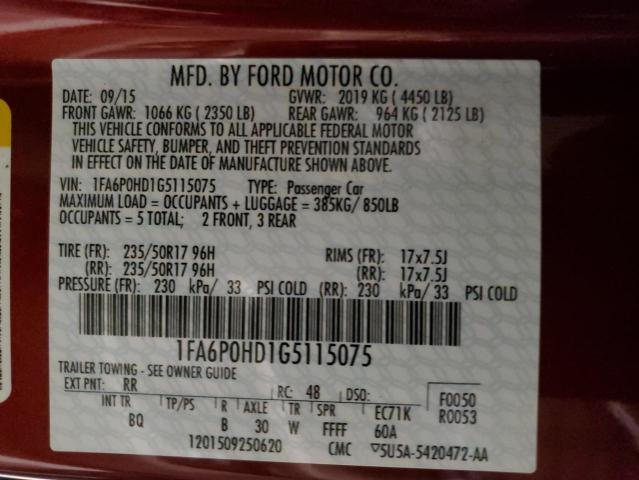 Photo 11 VIN: 1FA6P0HD1G5115075 - FORD FUSION SE 