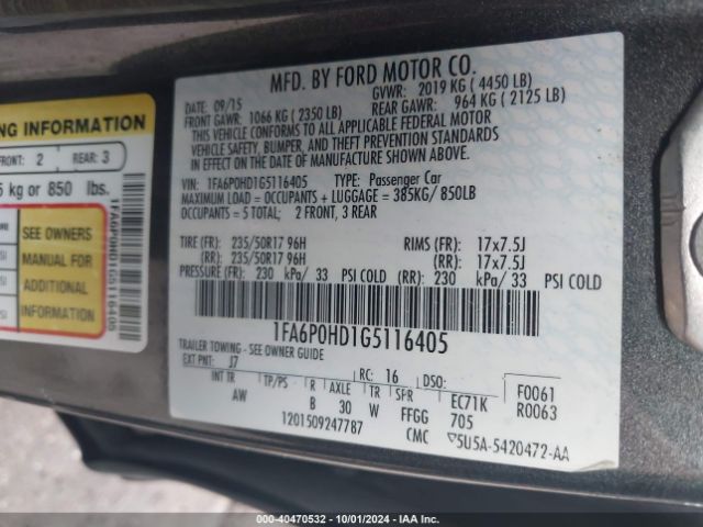 Photo 8 VIN: 1FA6P0HD1G5116405 - FORD FUSION 