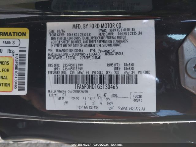 Photo 8 VIN: 1FA6P0HD1G5130465 - FORD FUSION 