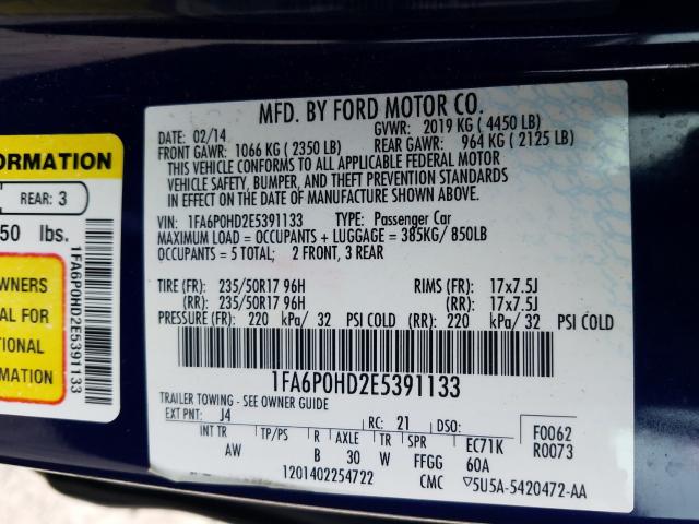 Photo 9 VIN: 1FA6P0HD2E5391133 - FORD FUSION SE 