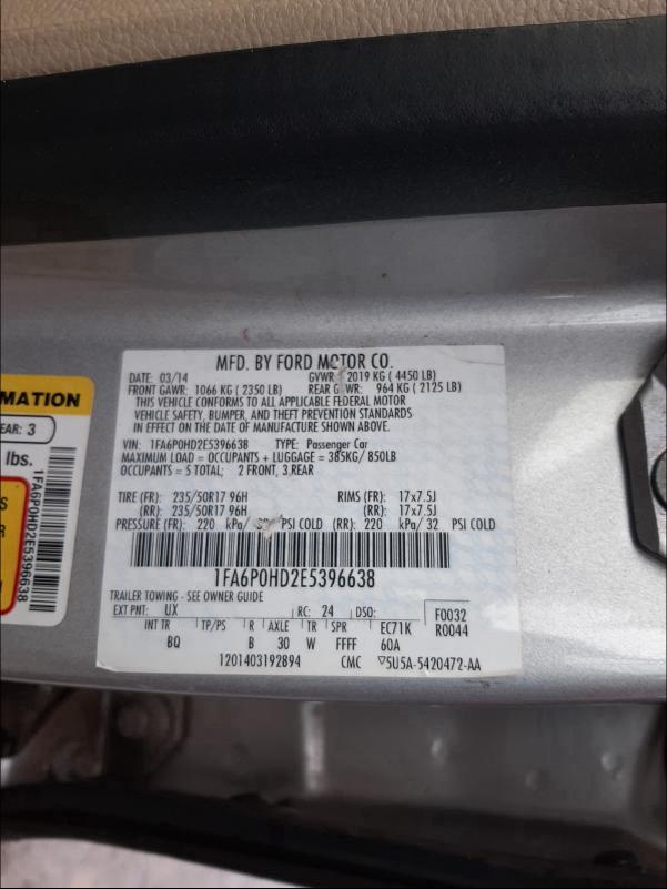 Photo 9 VIN: 1FA6P0HD2E5396638 - FORD FUSION SE 