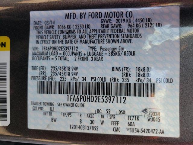 Photo 9 VIN: 1FA6P0HD2E5397112 - FORD FUSION SE 