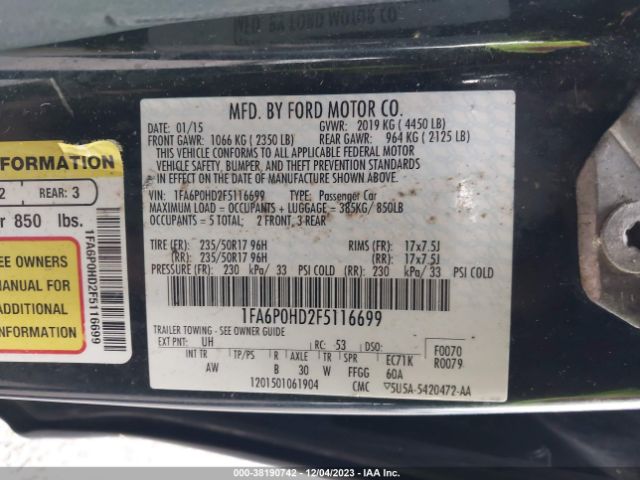 Photo 8 VIN: 1FA6P0HD2F5116699 - FORD FUSION 