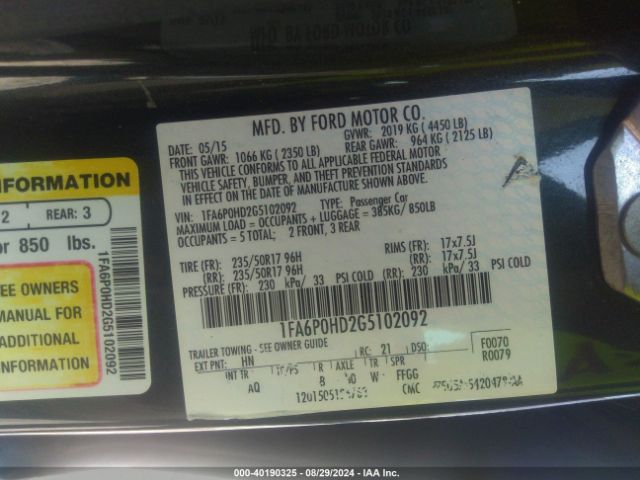 Photo 8 VIN: 1FA6P0HD2G5102092 - FORD FUSION 