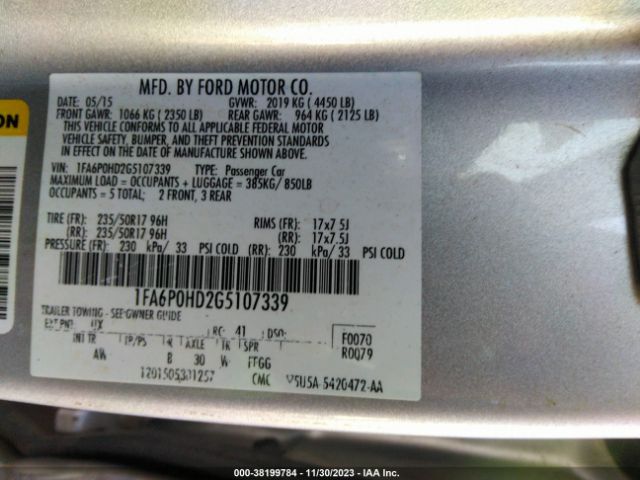 Photo 8 VIN: 1FA6P0HD2G5107339 - FORD FUSION 