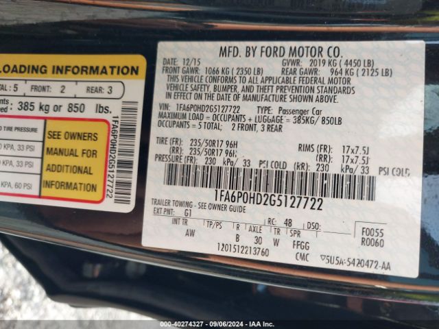 Photo 8 VIN: 1FA6P0HD2G5127722 - FORD FUSION 