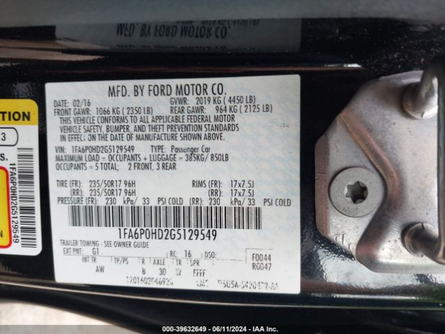 Photo 8 VIN: 1FA6P0HD2G5129549 - FORD FUSION 