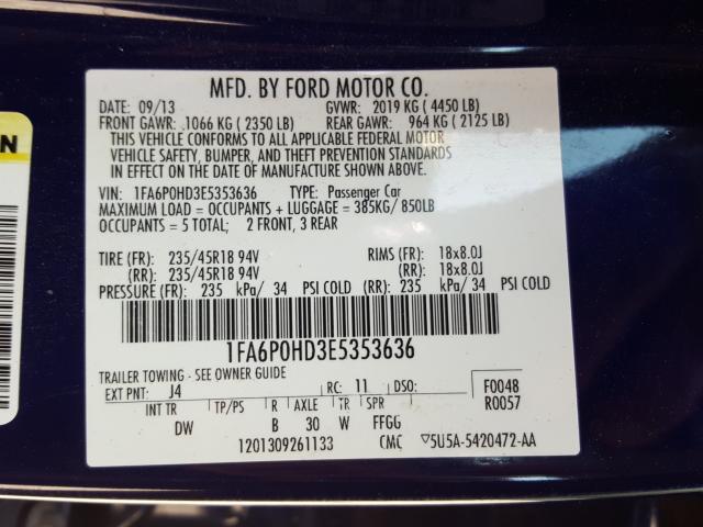 Photo 9 VIN: 1FA6P0HD3E5353636 - FORD FUSION SE 