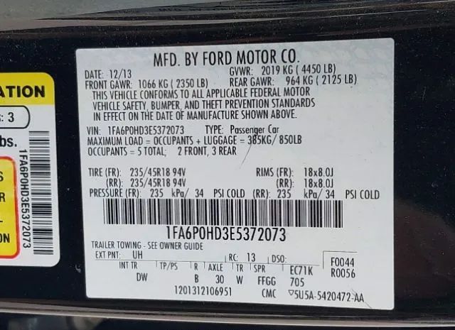 Photo 8 VIN: 1FA6P0HD3E5372073 - FORD FUSION 