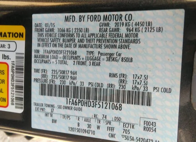 Photo 8 VIN: 1FA6P0HD3F5121068 - FORD FUSION 