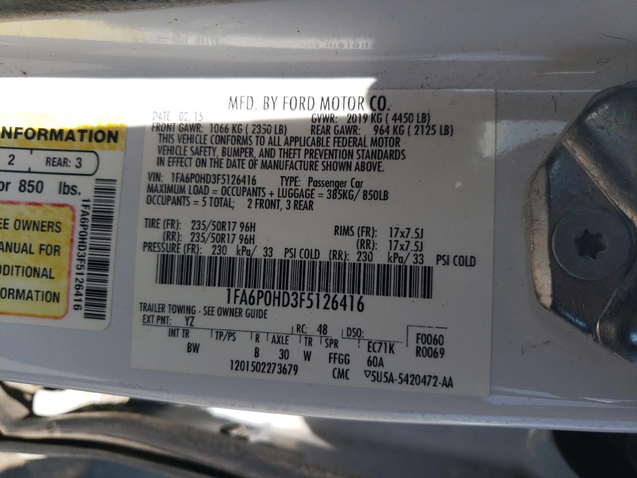 Photo 11 VIN: 1FA6P0HD3F5126416 - FORD FUSION 