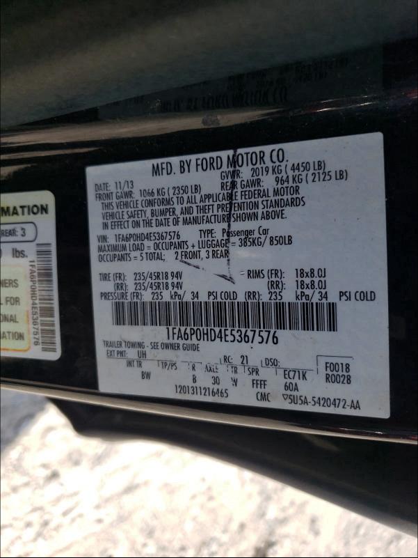 Photo 9 VIN: 1FA6P0HD4E5367576 - FORD FUSION SE 