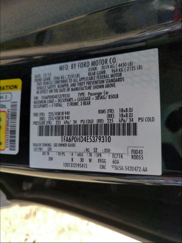 Photo 9 VIN: 1FA6P0HD4E5379310 - FORD FUSION SE 