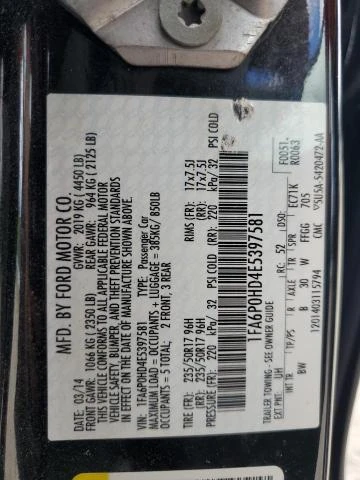 Photo 11 VIN: 1FA6P0HD4E5397581 - FORD FUSION SE 