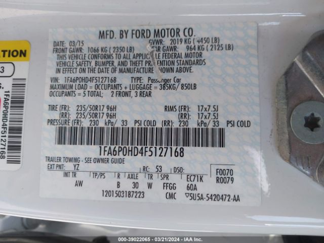 Photo 8 VIN: 1FA6P0HD4F5127168 - FORD FUSION 