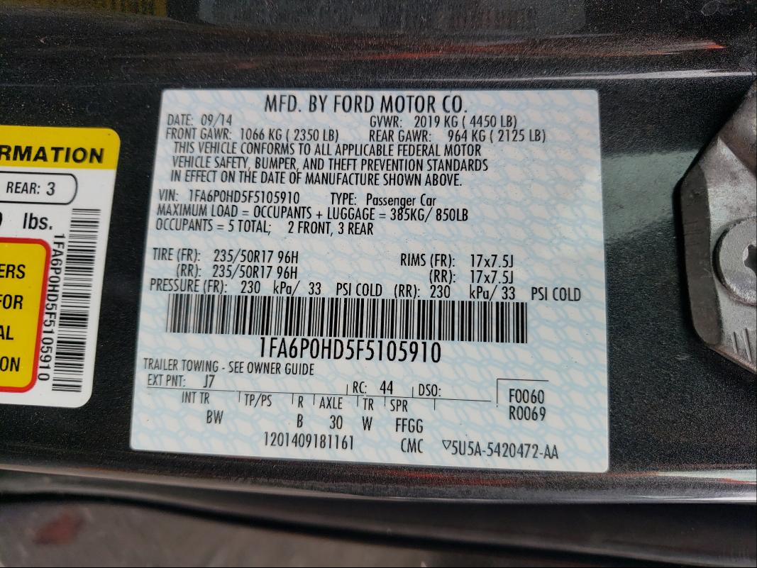 Photo 9 VIN: 1FA6P0HD5F5105910 - FORD FUSION SE 