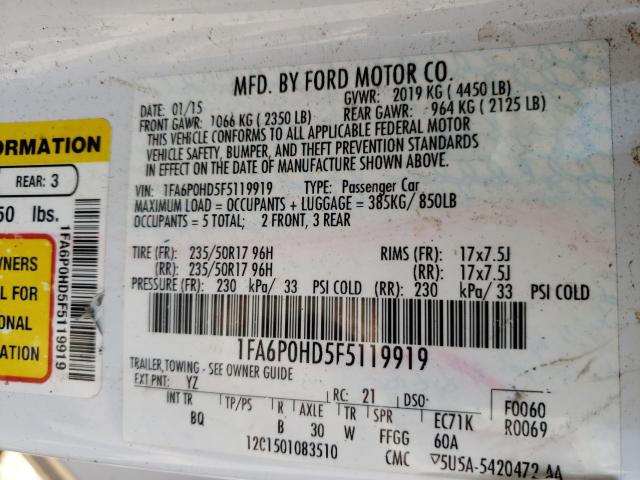 Photo 9 VIN: 1FA6P0HD5F5119919 - FORD FUSION SE 